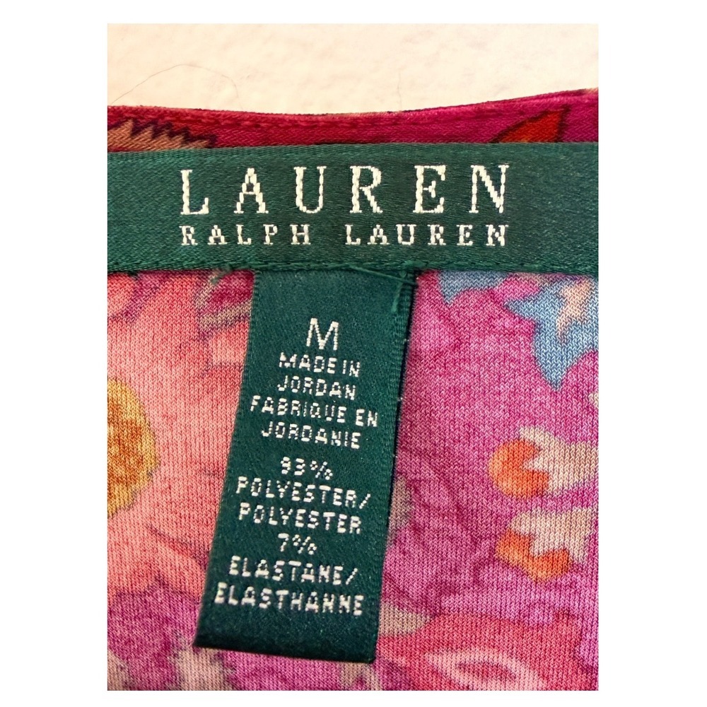 Lauren Ralph Lauren Burgundy Floral Ruched Faux Wrap Sheath Midi Dress Womens M - Picture 3 of 8